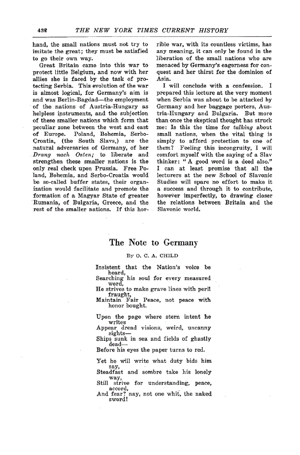 First page of The Note to Germany
