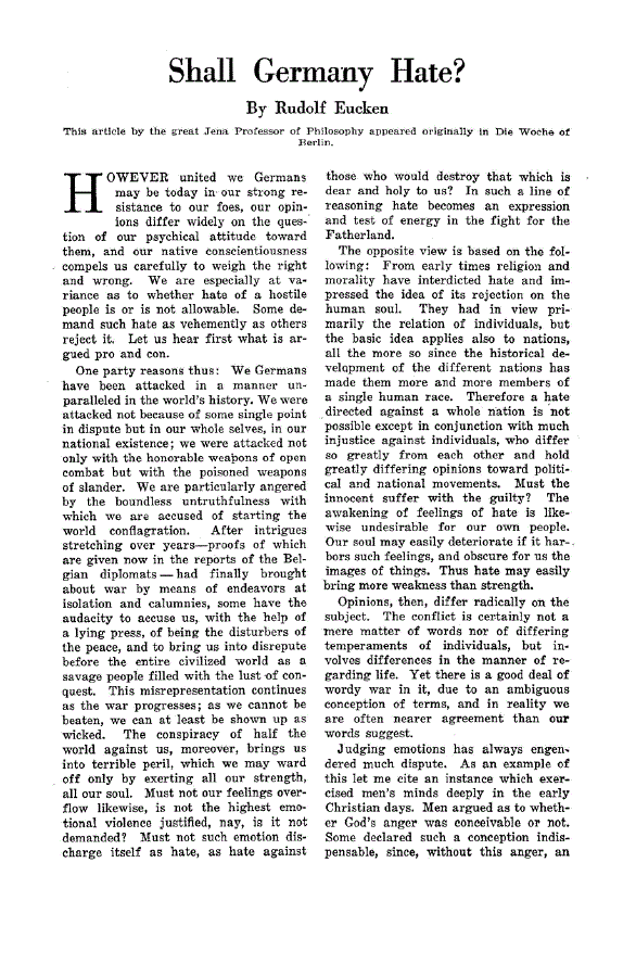 First page of Shall Germany Hate?