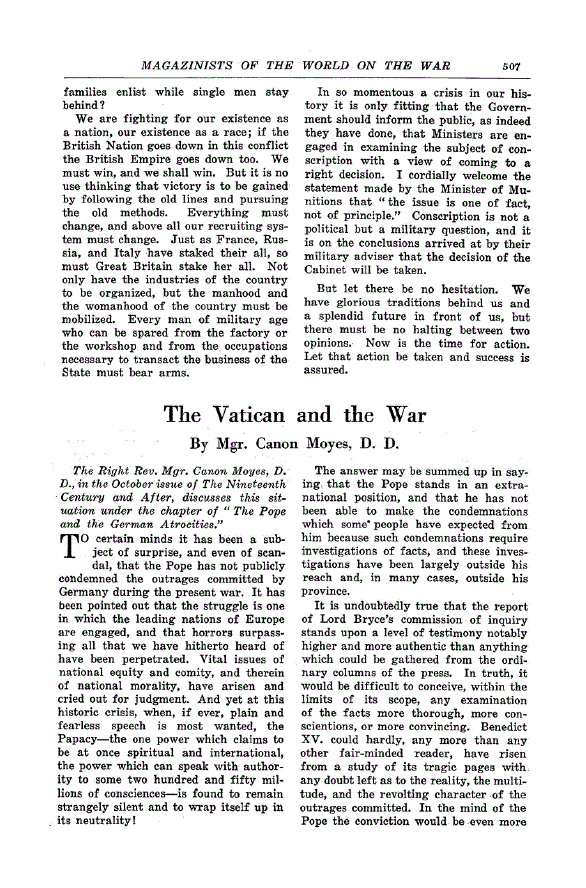 First page of The Vatican and the War