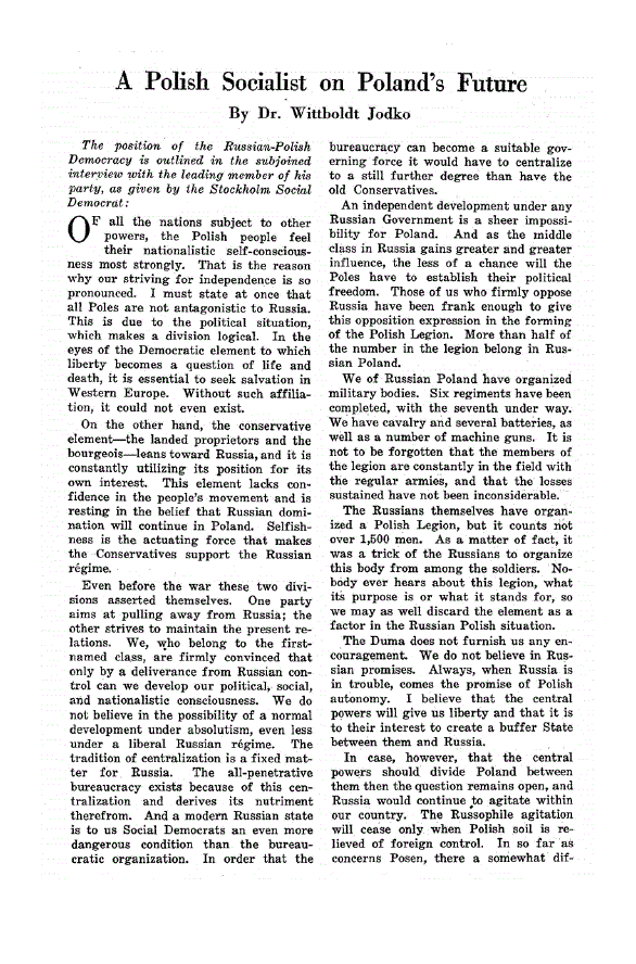 First page of A Polish Socialist on Poland’s Future