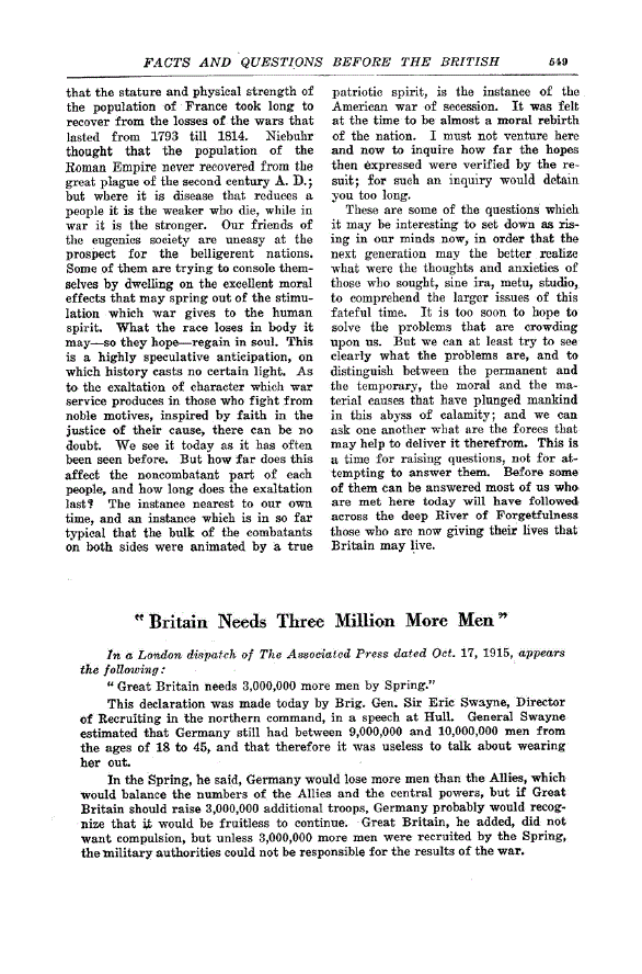First page of “Britain Needs Three Million More Men”
