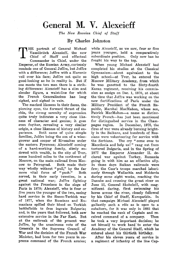 First page of General M. V. Alexeieff