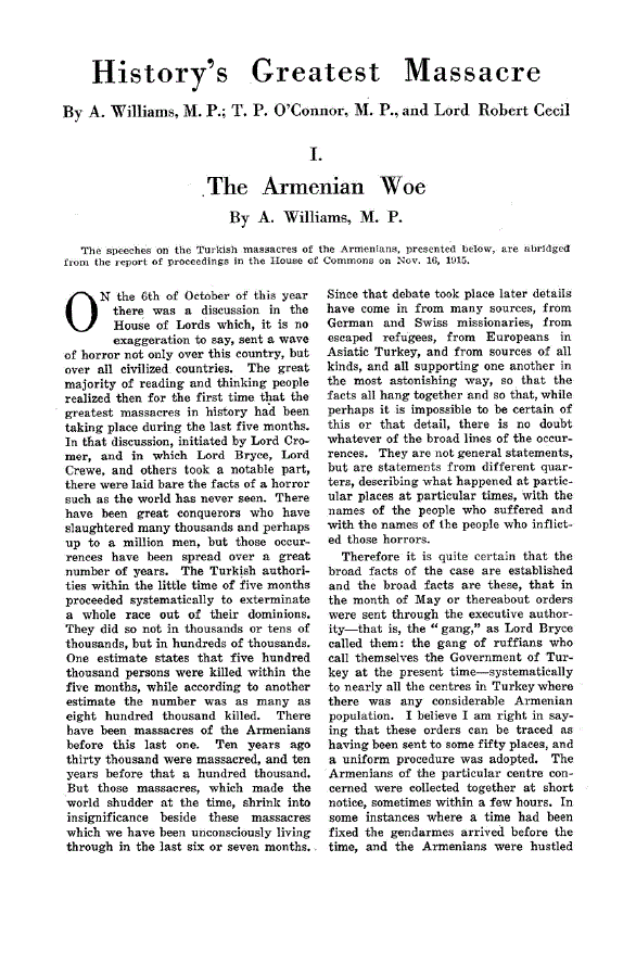 First page of I. The Armenian Woe