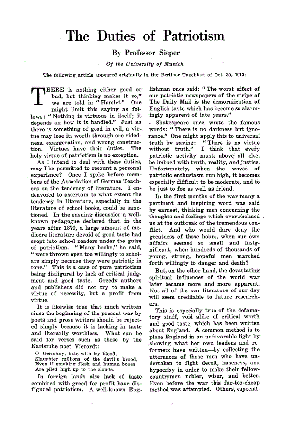 First page of The Duties of Patriotism