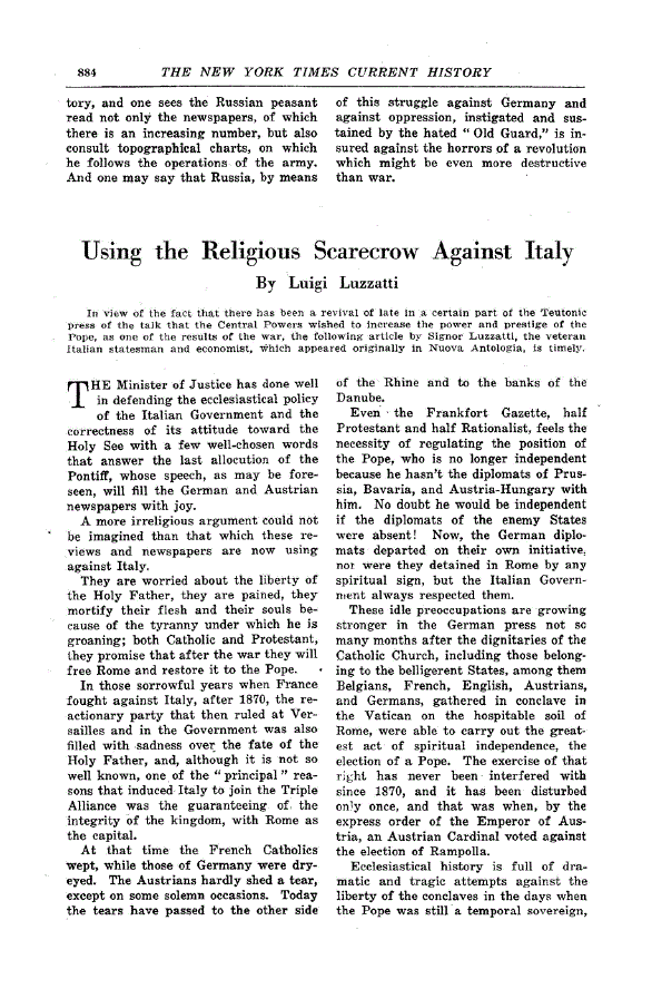 First page of Using the Religious Scarecrow Against Italy
