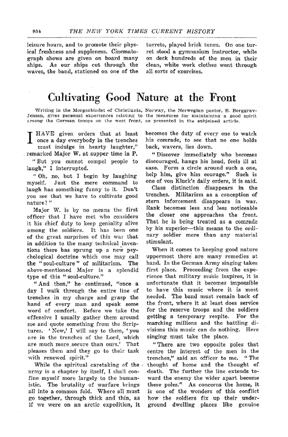 First page of Cultivating Good Nature at the Front