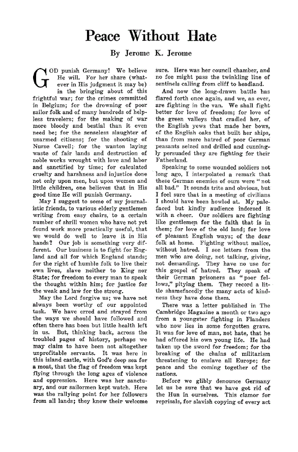 First page of Peace Without Hate