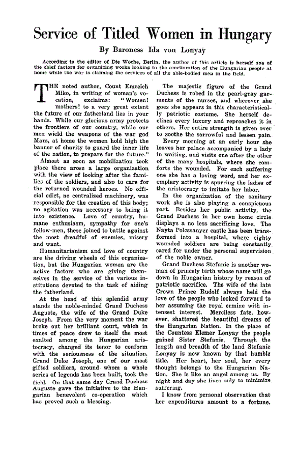 First page of Service of Titled Women in Hungary