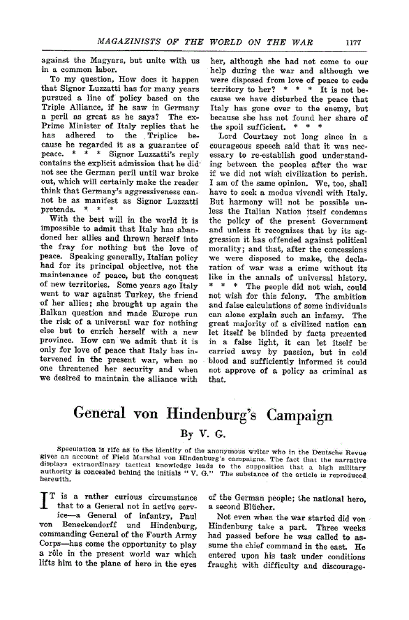 First page of General von Hindenburg’s Campaign