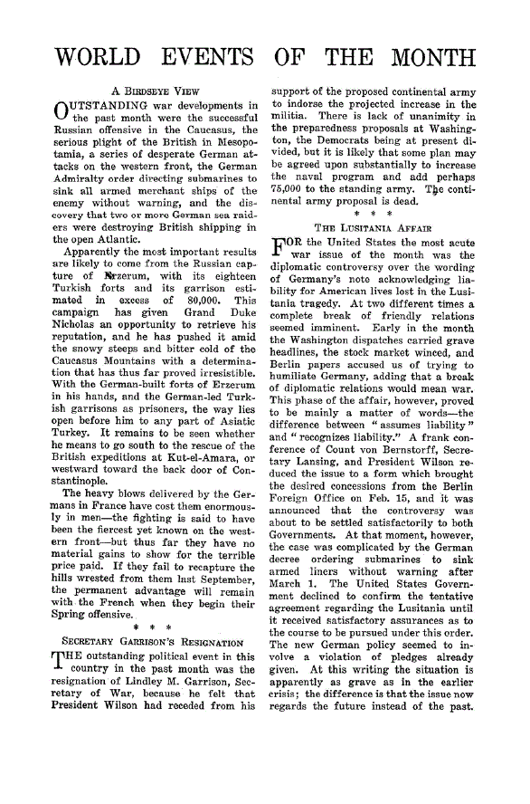 First page of World Events of the Month