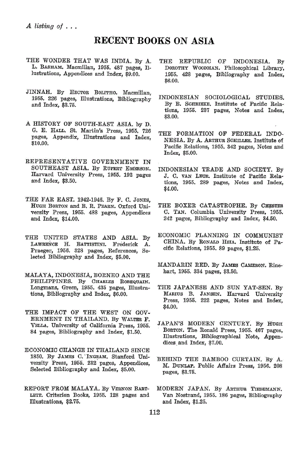 First page of Recent Books on Asia