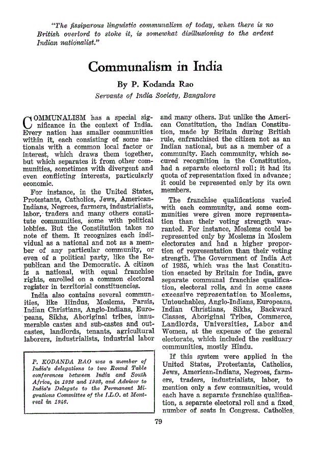 First page of Communalism in India