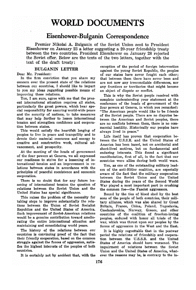 First page of Eisenhower-Bulganin Correspondence
