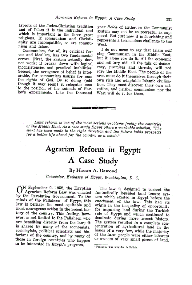 First page of Agrarian Reform in Egypt<subtitle>A Case Study</subtitle>