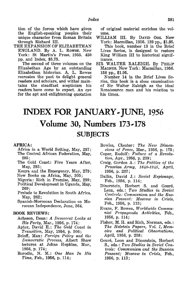 First page of Index for January -June , 1956