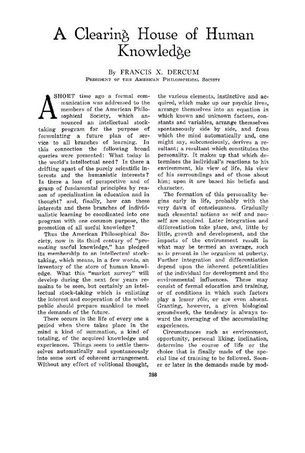 First page of A Clearing, House of Human Knowledge
