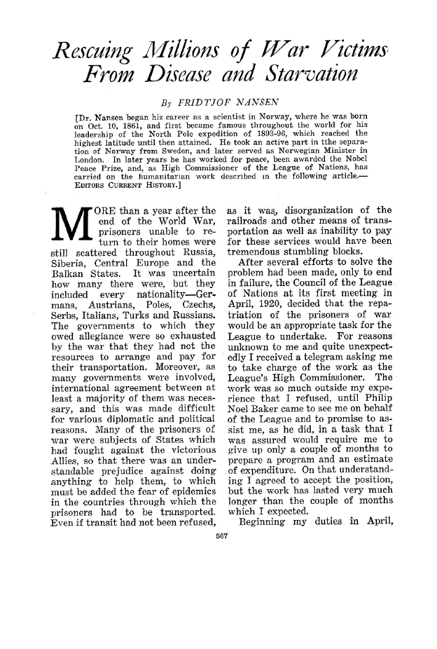 First page of Rescuing Millions of War Victims From Disease and Starvation
