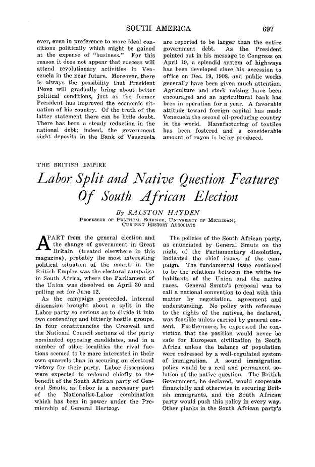 First page of The British Empire<subtitle>Labor Split and Native Question Features Of South African Election</subtitle>