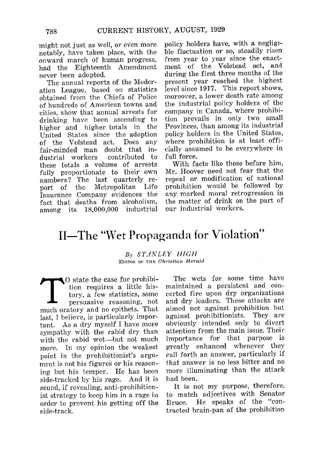 First page of The Enforcement of Prohibition II—The “Wet Propaganda for Violation”