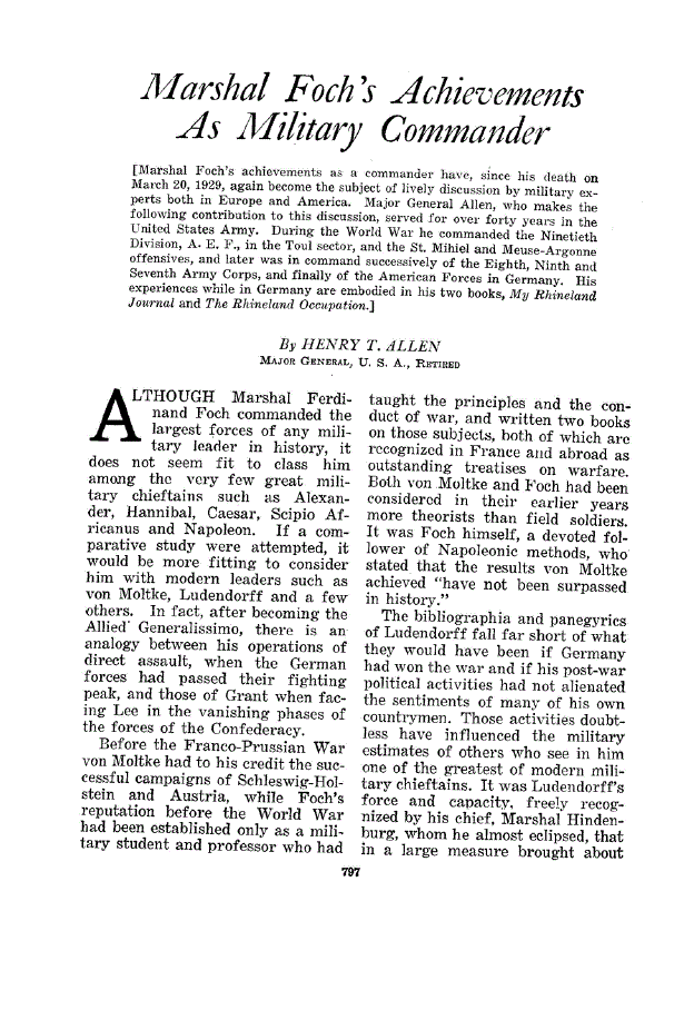First page of Marshal Foch’s Achievements As Military Commander