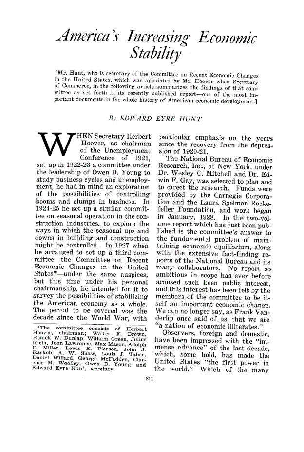 First page of America’s Increasing Economic Stability