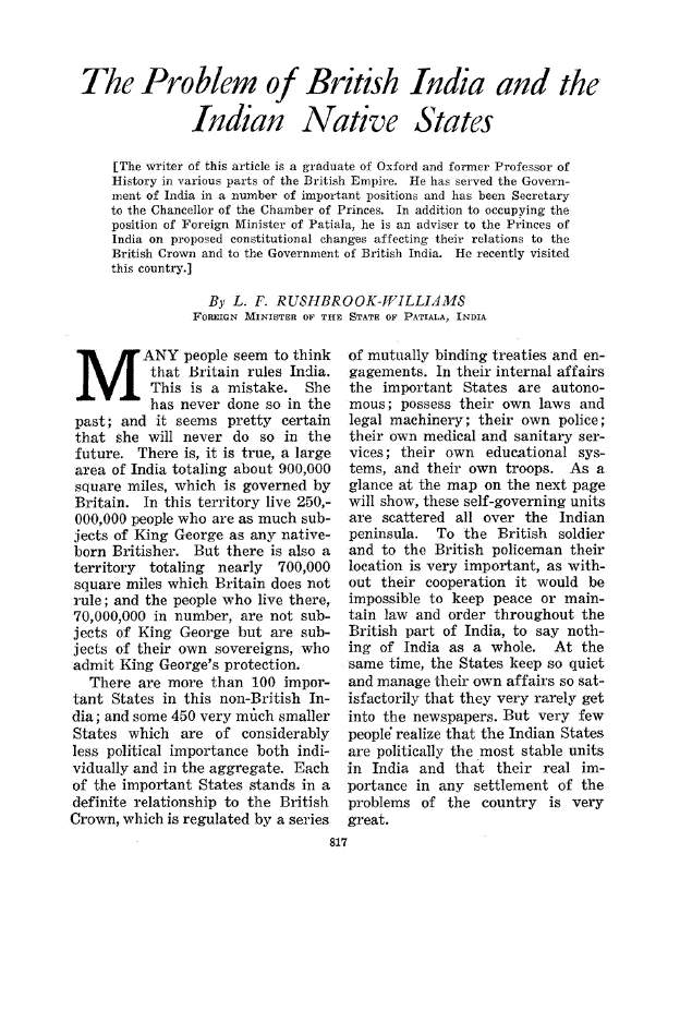 First page of The Problem of British India and the Indian Native States