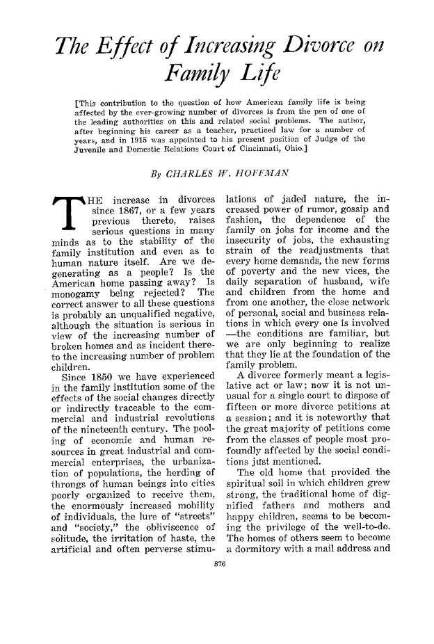 First page of The Effect of Increasing Divorce on Family Life