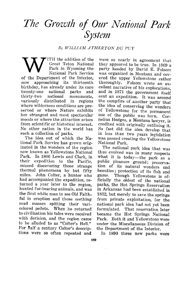 First page of The Growth of Our National Park System