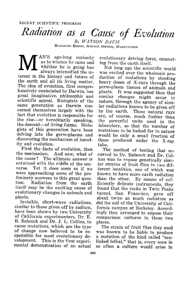 First page of Radiation as a Cause of Evolution