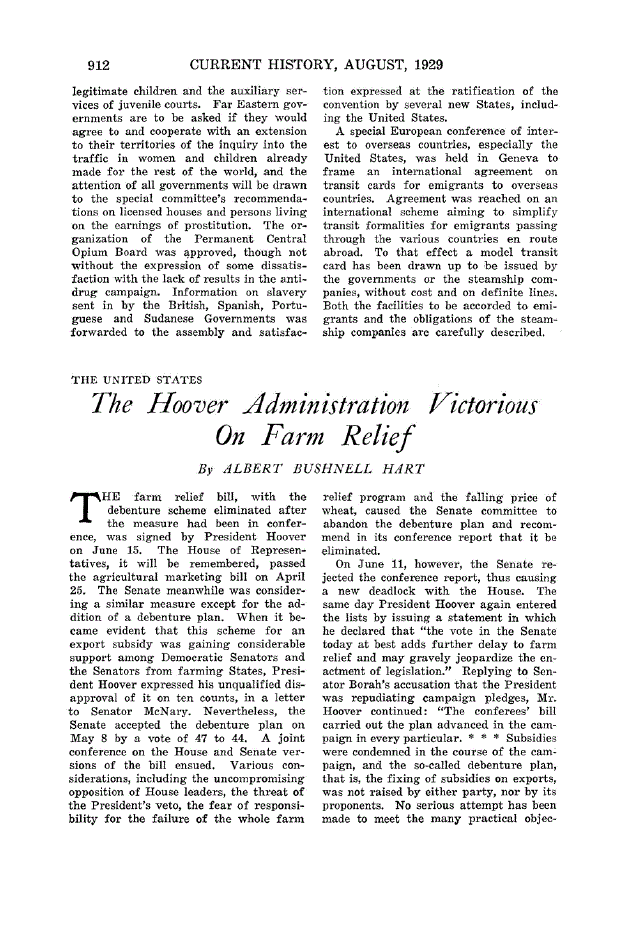 First page of The Hoover Administration Victorious on Farm Relief