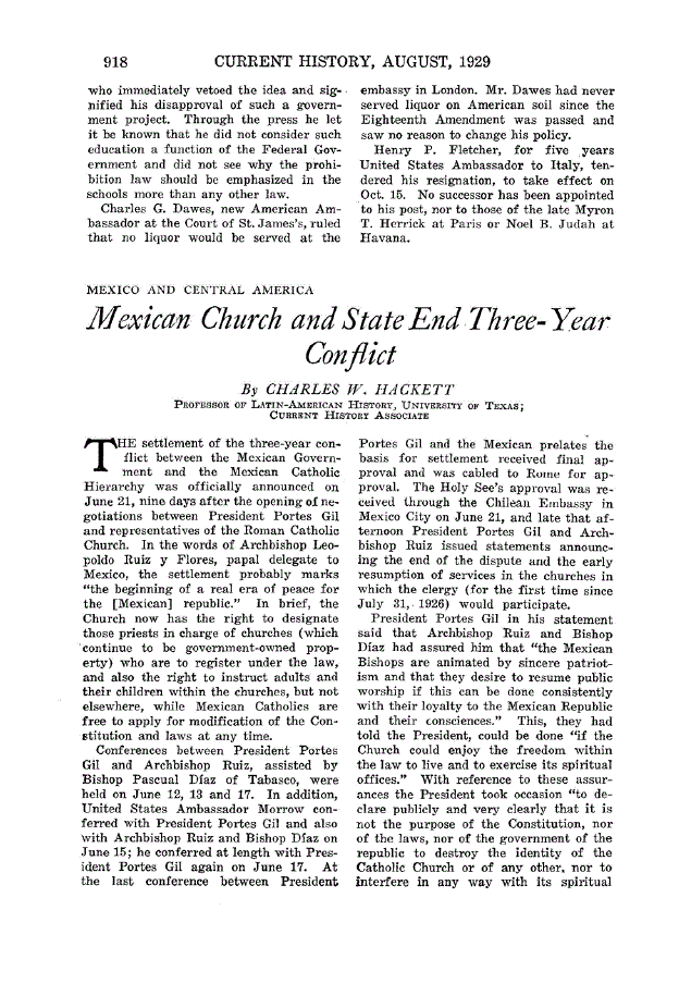 First page of Mexican Church and State End Three-Year Conflict