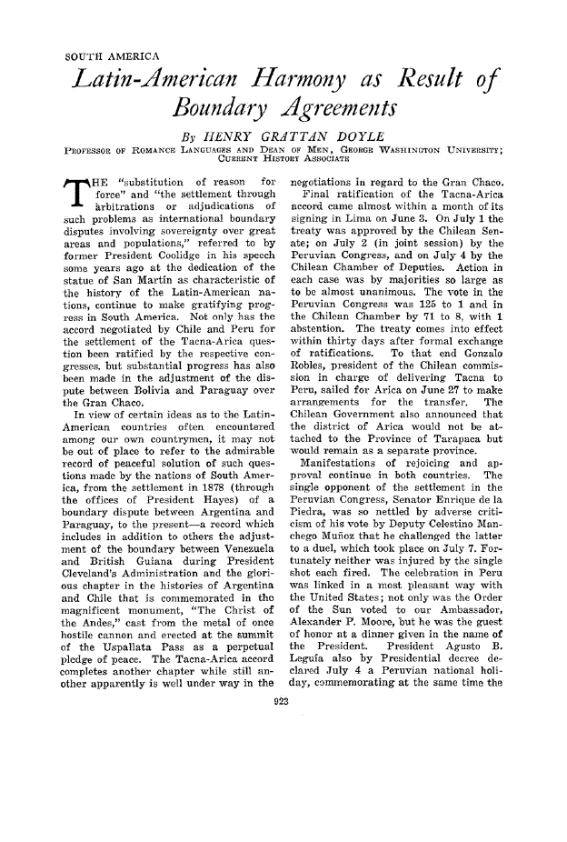 First page of Latin-American Harmony as Result of Boundary Agreements