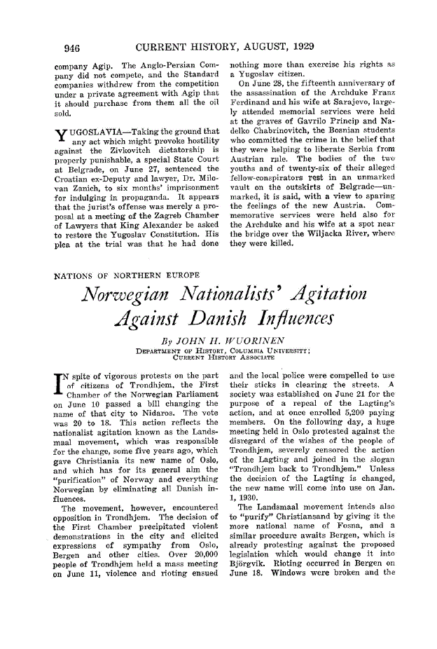 First page of Norwegian Nationalists’ Agitation Against Danish Influences