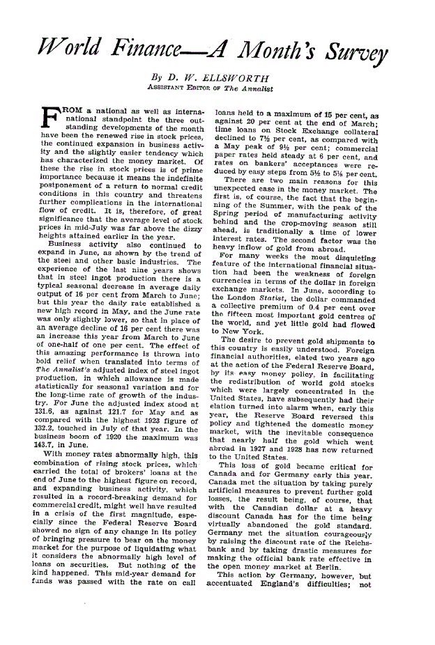 First page of World Finance—A Month’s Survey