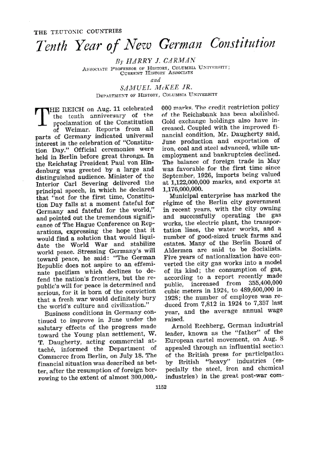 First page of Tenth Year of New German Constitution