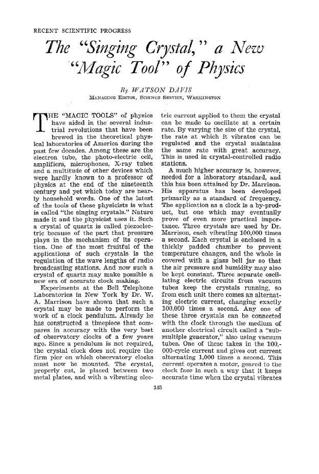 First page of The “Singing Crystal,” a New “Magic Tool” of Physics