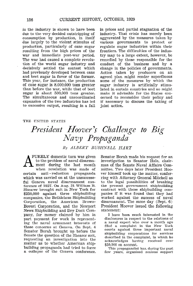 First page of President Hoover’s Challenge to Big Navy Propaganda