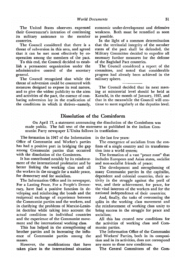 First page of Dissolution of the Cominform