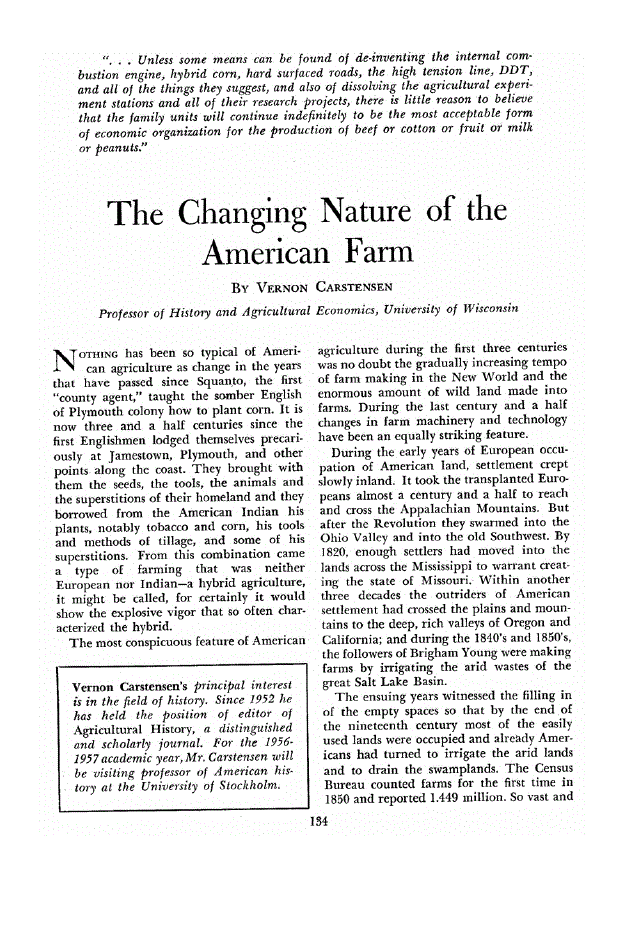 First page of The Changing Nature of the American Farm