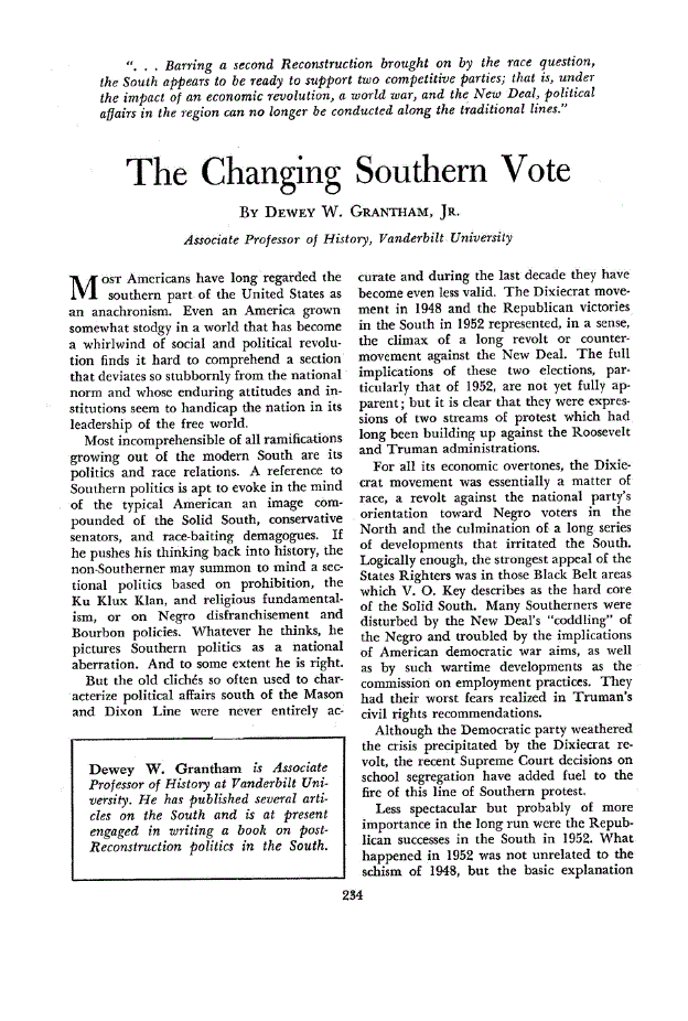 First page of The Changing Southern Vote