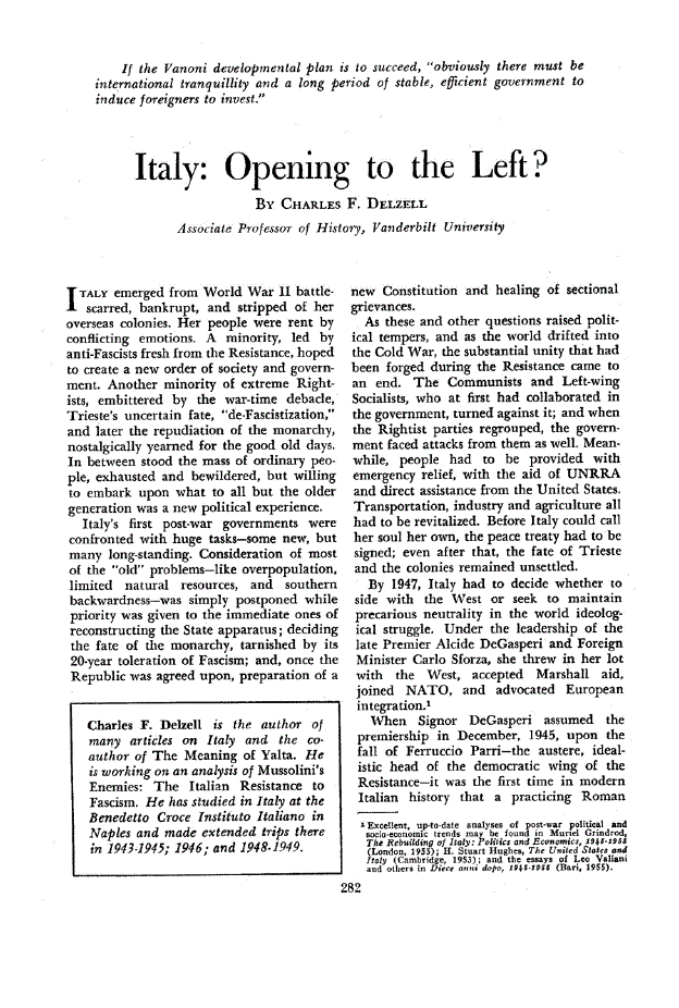 First page of Italy<subtitle>Opening to the Left?</subtitle>