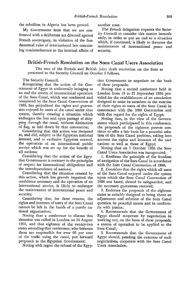 First page of British-French Resolution on the Suez Canal Users Association