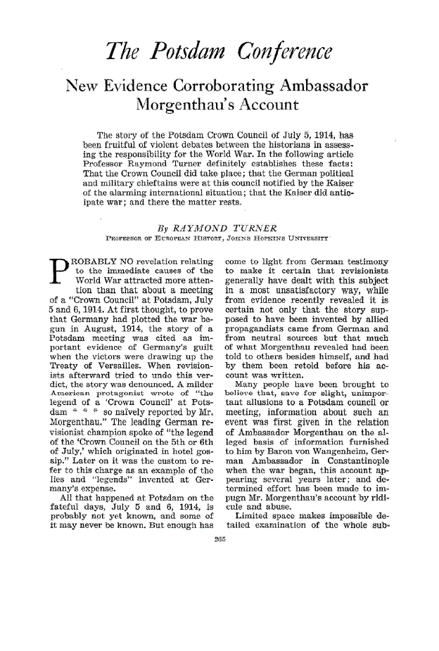 First page of The Potsdam Conference New Evidence Corroborating Ambassador Morgenthau’s Account