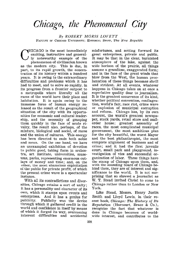 First page of Chicago, the Phenomenal City