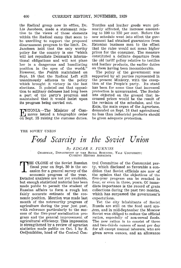 First page of Food Scarcity in the Soviet Union
