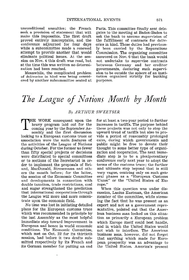 First page of The League of Nations Month by Month