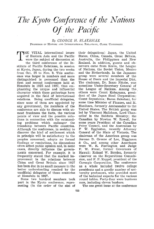 First page of The Kyoto Conference of the Nations of the Pacific