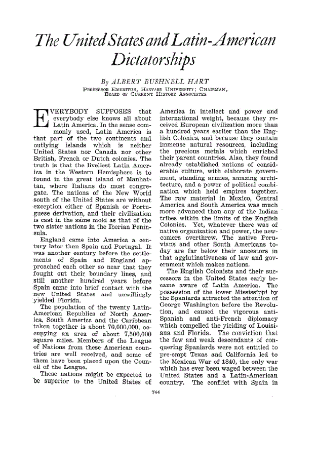 First page of The United States and Latin—American Dictatorships