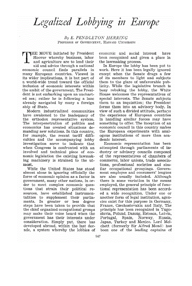 First page of Legalized Lobbying in Europe