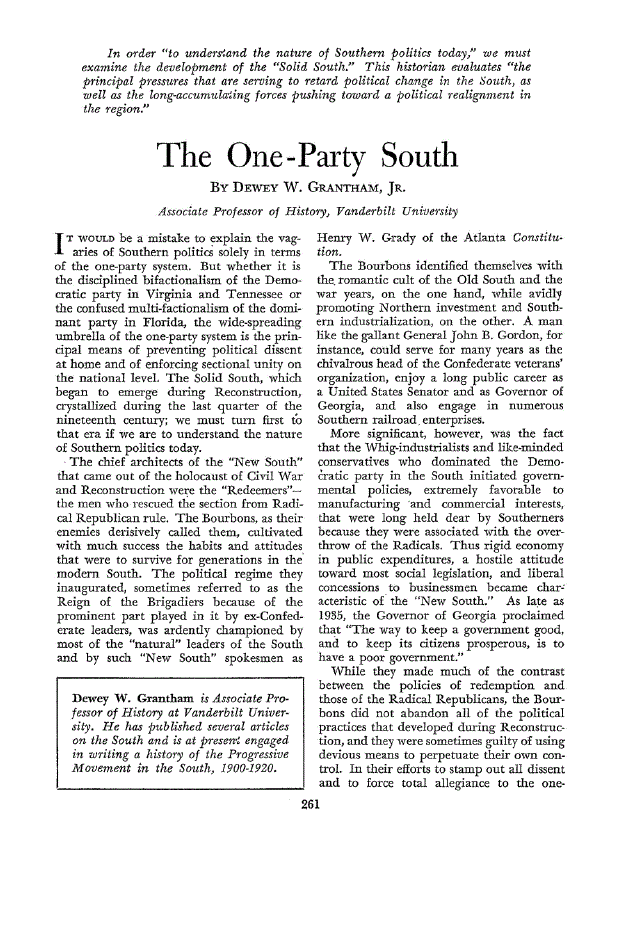 First page of The One-Party South